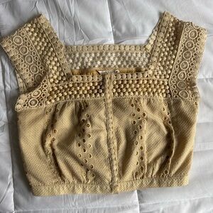 Nanette Lepore Chic Beige Crochet Women Top size small super cute and coquette!